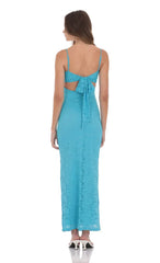 Lace Back Bow Maxi Dress in Aqua Blue