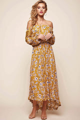 Mojave Off-Shoulder Floral Maxi Dress Mustard