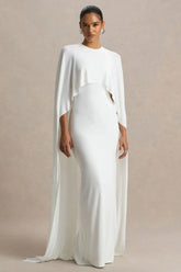 Padma | White Draped Maxi Dress With Cape Sleeves
