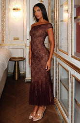 Defied The Odds Off Shoulder Lace Maxi Dress Wine