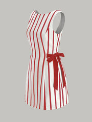 Striped Backless Dual-Sided Bow Zipper Dress