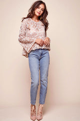 Neiah Sheer Lace Bell Sleeved Top Mocha