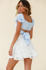 Savannah Floral Embellished Flounce Hem Mini Skirt White