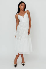 Lake Como Floral Embroidered Midi Dress White