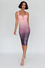 Nadia Ruched Midi Dress Gradient Pink