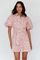 Nanette Puff Sleeve Belted Mini Dress Print Rose