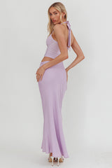 Sandy Shell Buckle Halter Maxi Dress Lilac