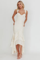 Baylin Layered Mermaid Hem Maxi Dress Cream