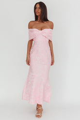 Fairytales Off-Shoulder Jacquard Maxi Dress Pink