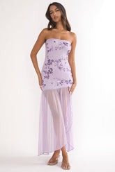 Jezra Strapless Sequin Embellished Maxi Dress Purple