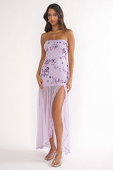 Jezra Strapless Sequin Embellished Maxi Dress Purple