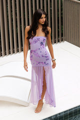 Jezra Strapless Sequin Embellished Maxi Dress Purple