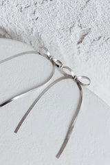 Macy Herringbone Bow Earrings Silver