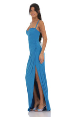 Lace Bust Maxi Dress in Bright Blue