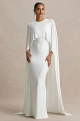 Padma | White Draped Maxi Dress With Cape Sleeves