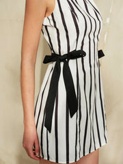 Striped Backless Dual-Sided Bow Zipper Dress