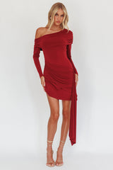 Afroditi Side Sash Draped Mini Dress Wine