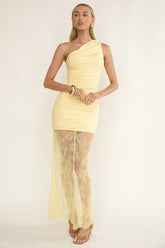 Love Unlimited One Shoulder Lace Hem Dress Butter