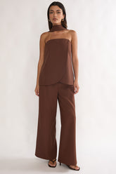 Florene Strapless Split Scarf Pants Chocolate
