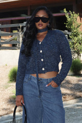 She's Good Button-Up Knit Top Navy