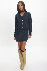 She's Good Button-Up Knit Top Navy