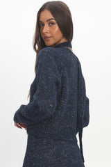 She's Good Button-Up Knit Top Navy