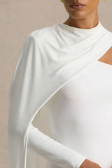 Dawn | Cream High-Neck Maxi Dress With One Long-Sleeve And Cape