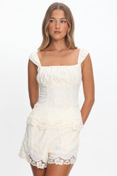 Tarelle Scalloped Edge Lace Shorts Cream