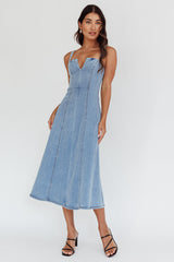 Catch My Drift A-Line Midi Dress Denim Blue