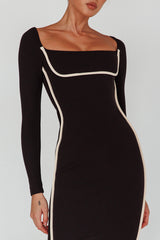 Sunny Coast Long Sleeve Piping Maxi Dress Black