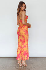 Teava Laced Waist Maxi Dress Floral Orange