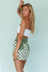 Rewind Zipper Front Mini Skirt Checkered Green