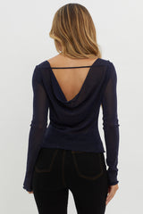 Star Gazing Long Sleeve Mesh Top Navy