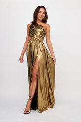 Fortuna One Shoulder Split Maxi Dress Black/Gold
