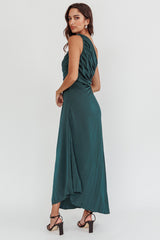 Scarlett One-Shoulder Pleat Maxi Dress Green
