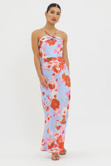 Carter Foldover Neckline Maxi Dress Blue Pink