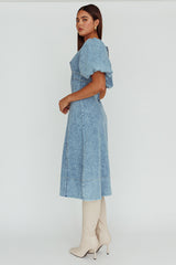 Elias Puff Sleeve Midi Dress Denim