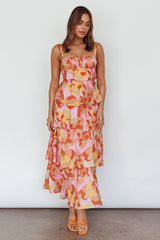 Provence Bloom Tiered Midi Dress Abstract Pink Multi