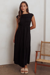 Called Out Gathered Bodice Maxi Dress Black