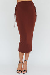 Graziella Lace Up Midi Skirt Chocolate