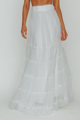 Mavis Mesh Overlay Maxi Skirt White