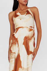 Marcello Cowl Halterneck Midi Dress Marble Brown