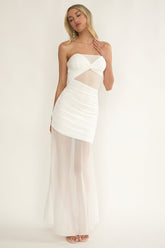 Lumiere Strapless Sheer Mesh Dress White