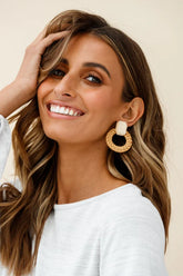 Sirocco Woven Straw Circle Earrings Beige