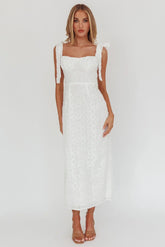 Cupid Tied Shoulder Embellished Midi Dress White