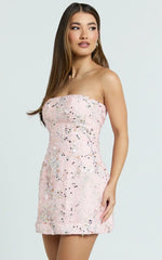 Jayden Mini Dress Strapless A Line Dress in Pink Floral