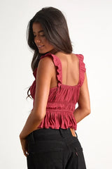 Sanne Rust Red Flutter Sleeve Tank Top
