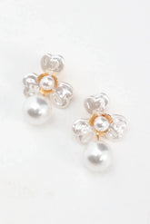 Triniti Drop Flower Earrings Gold Pearl