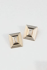 Martha Rectangle Rhinestone Earrings Gold/Diamante