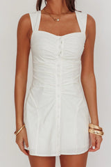 High Tide Buttoned Textured Mini Dress White